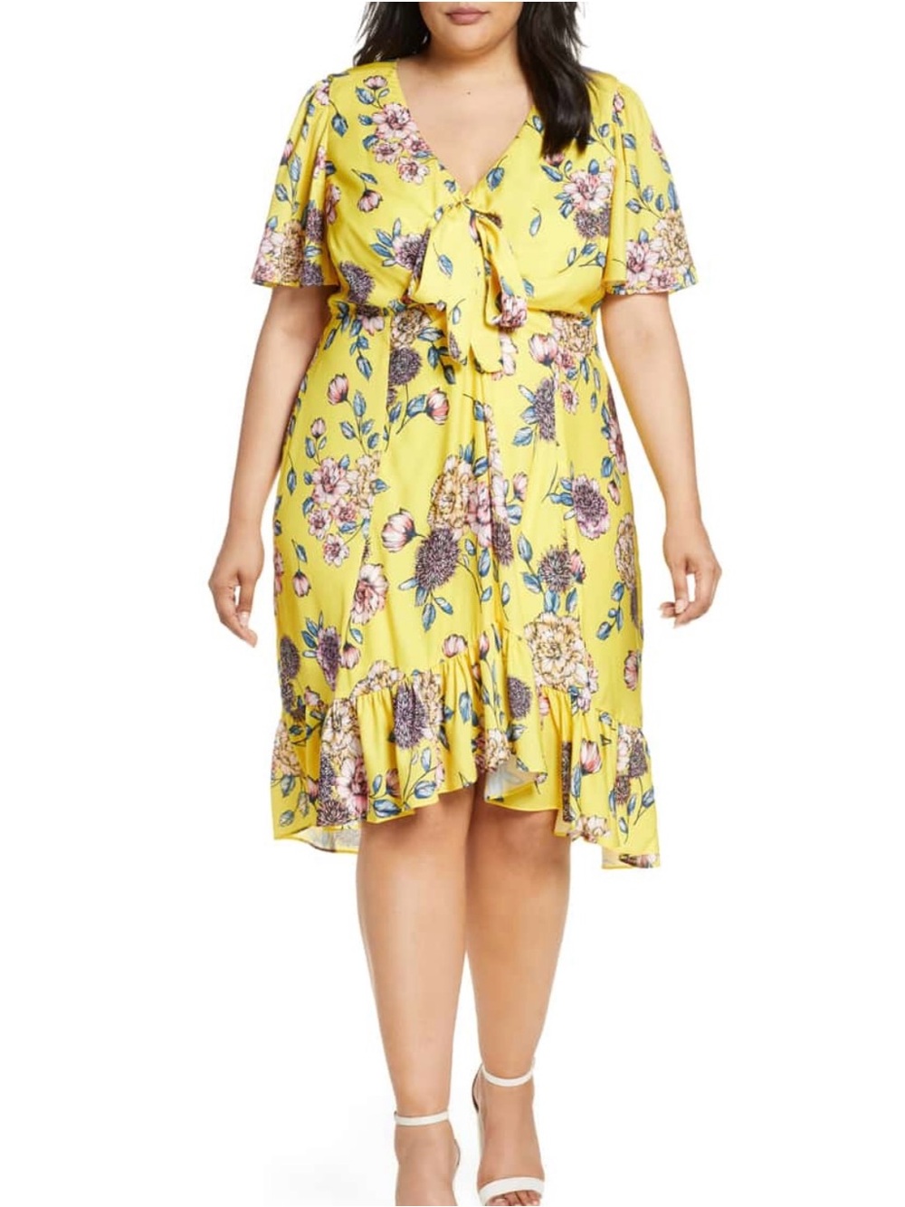 Maree Pour Toi Summer Yellow Floral Ruffle Dress